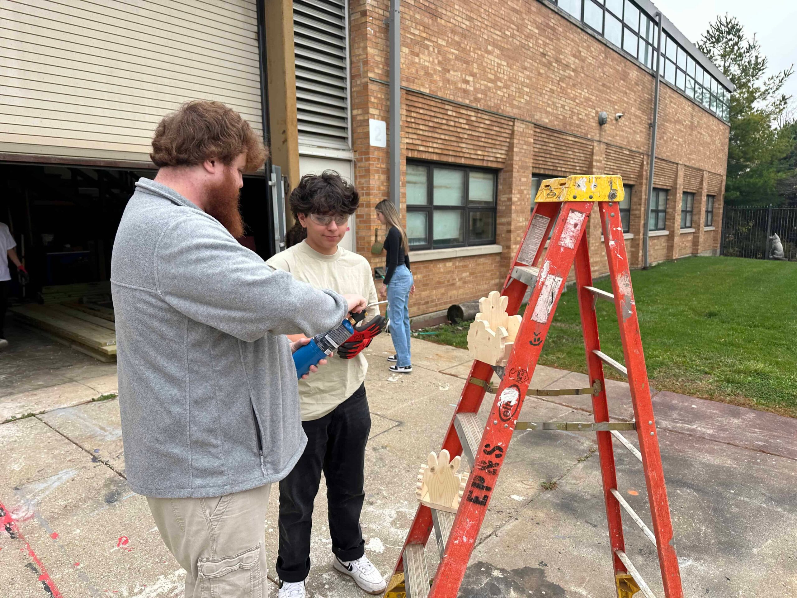 Ag Mech Tech Instructor Mr.Creed and Junior Pathway student Samuel Flores
