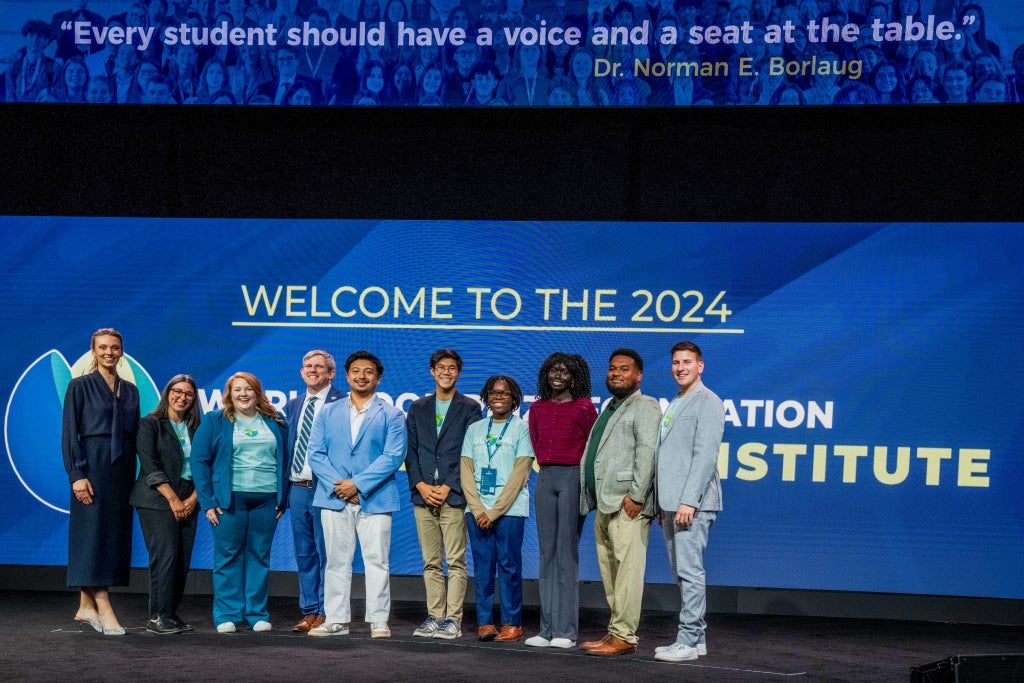 Trey Voeller (far right) is one of many agriculturists who are passionate about contributing to the future of food. Photo courtesy of the World Food Prize Foundation and Trey Voller.