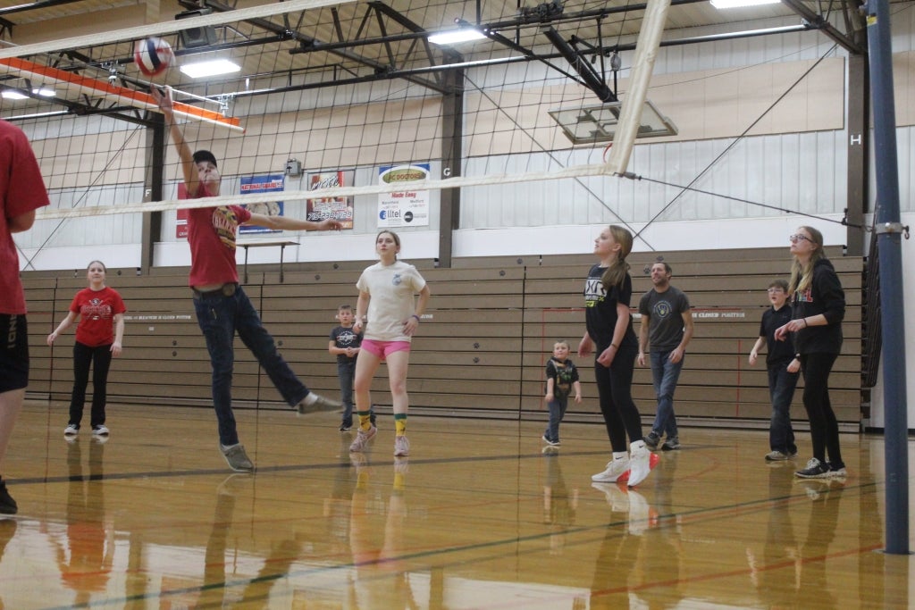 Granton FFA members play one of many volleyball games during the 2024 Lock-In. 