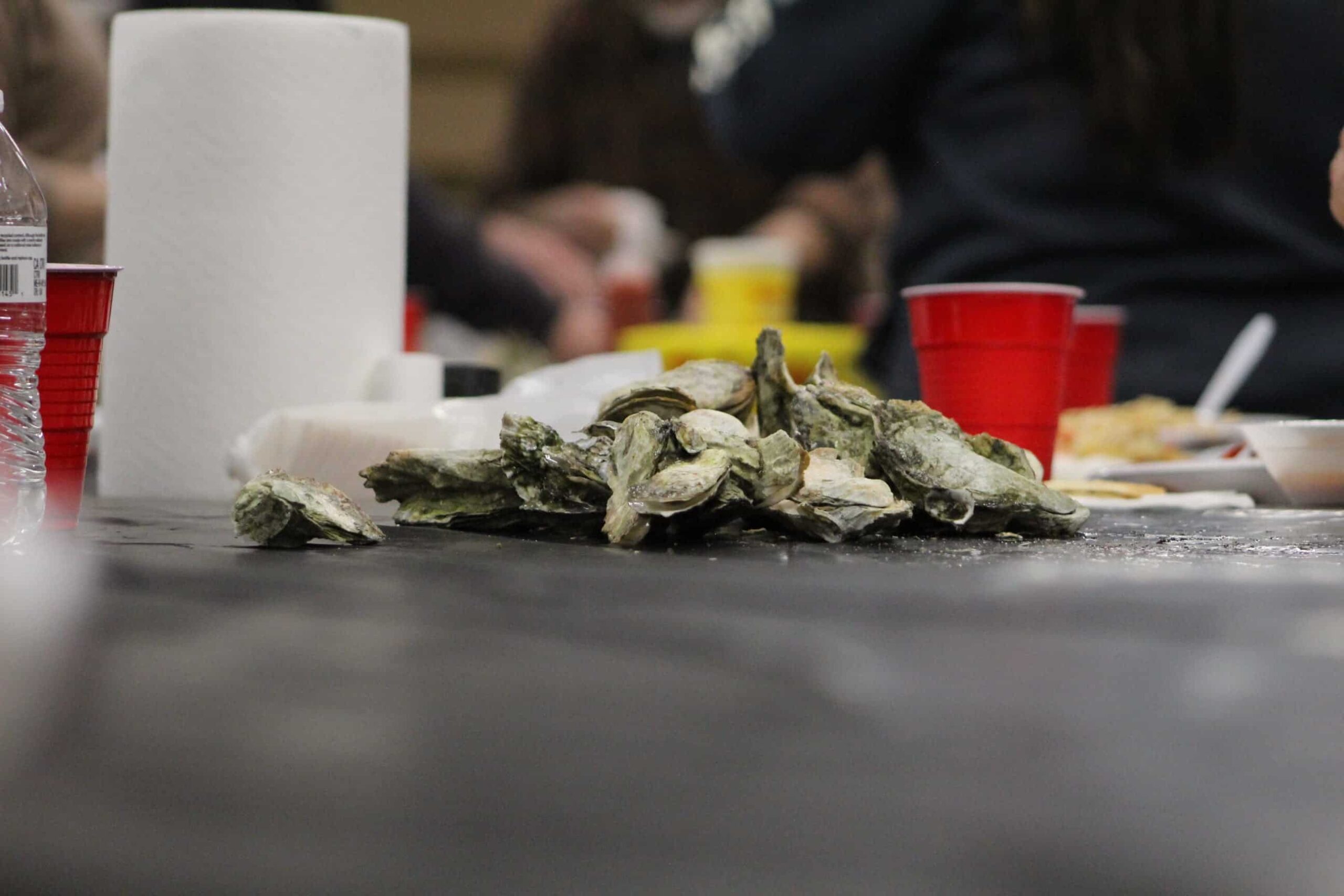 Steamed oysters ready to be eaten.