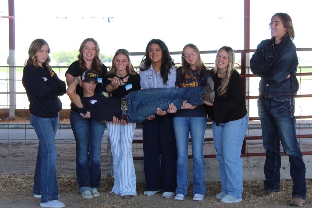 Faye Lyons with her 2024-25 Colorado FFA District XIV officer team.