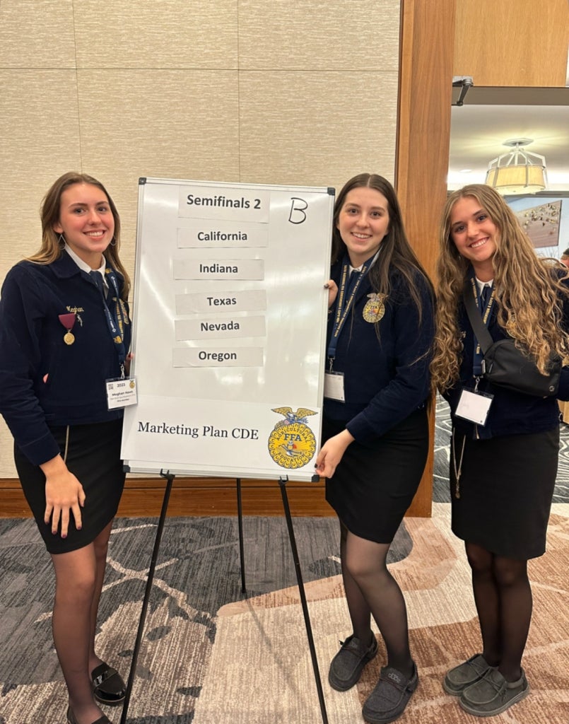 Taylor (center) and her Agriculture Marketing CDE teammates compete at national convention.