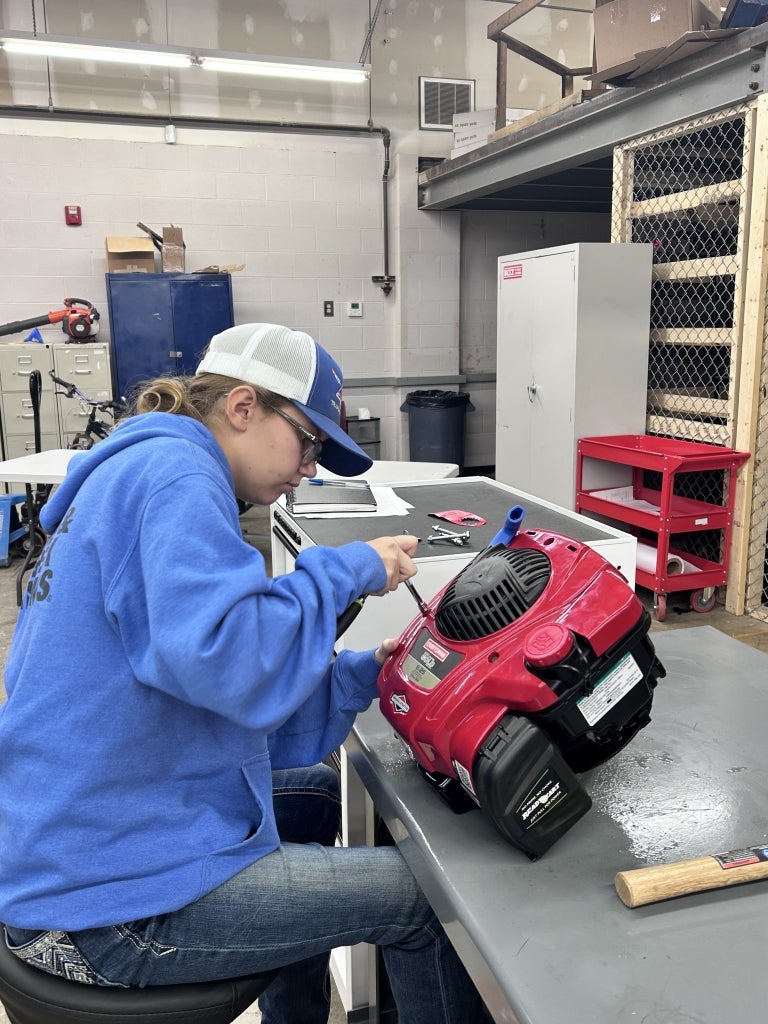 Winfield student working in the new small engines lab.