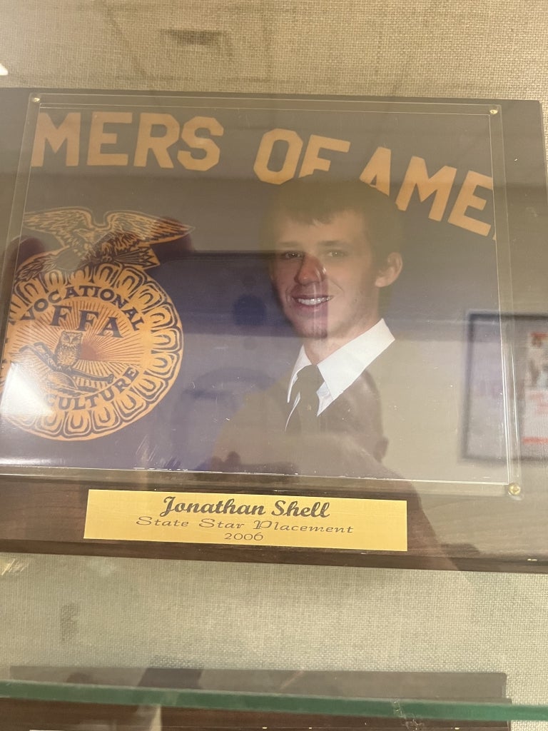 Shell’s State Star in Placement plaque, which was awarded to him at the 2006 <a href="https://www.instagram.com/kentuckyffa?igsh=M3VxaThvZ3F1eWh2">Kentucky FFA</a> state convention.