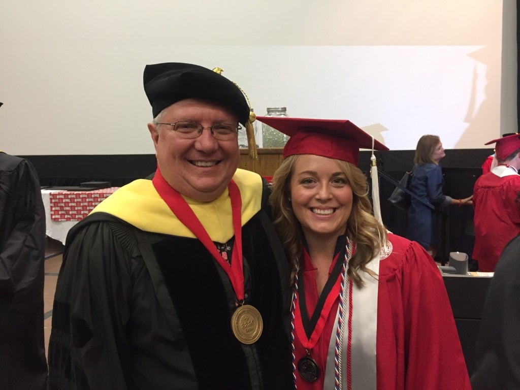 Knowles celebrates her graduation from North Carolina State University with Dr. Jim Flowers, professor emeritus and former chair of the school’s Department of Agriculture and Human Sciences. Flowers helped Knowles decide to major in agriculture education. Photo courtesy of Jackie Knowles.
