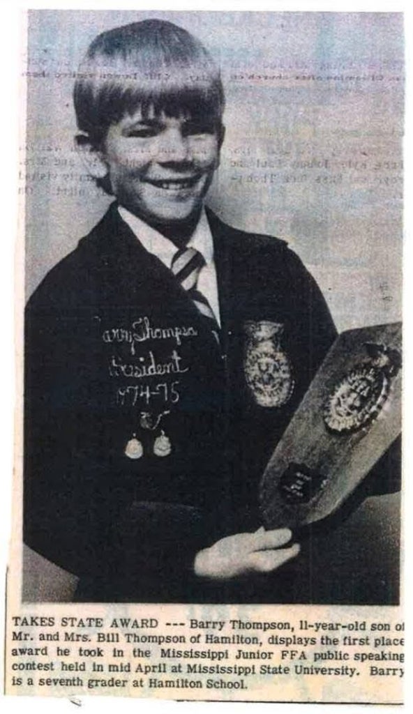 Young Barry Thompson Hamilton FFA first place public speaking award
