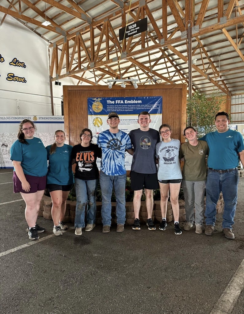 Indiana FFA state officers were joined by Past National FFA Secretary Luke Jennings (fourth from right) during State Fair Set-up Days.