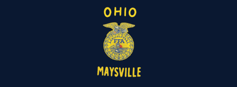 Ohio FFA emblem in gold centered on a blue background with the words “Ohio” above and “Maysville” below.