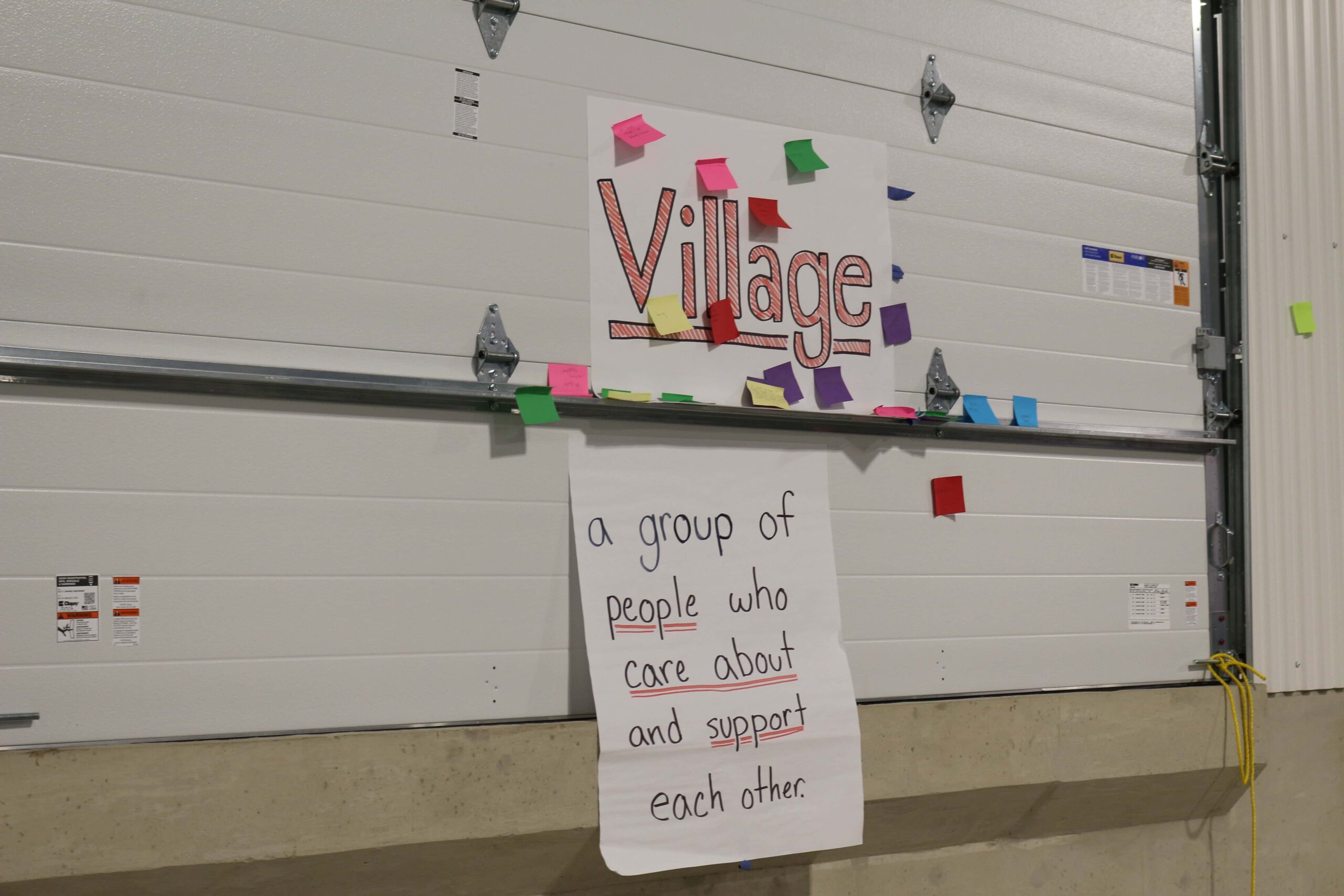FFA members use sticky notes to discuss the meaning of a village.