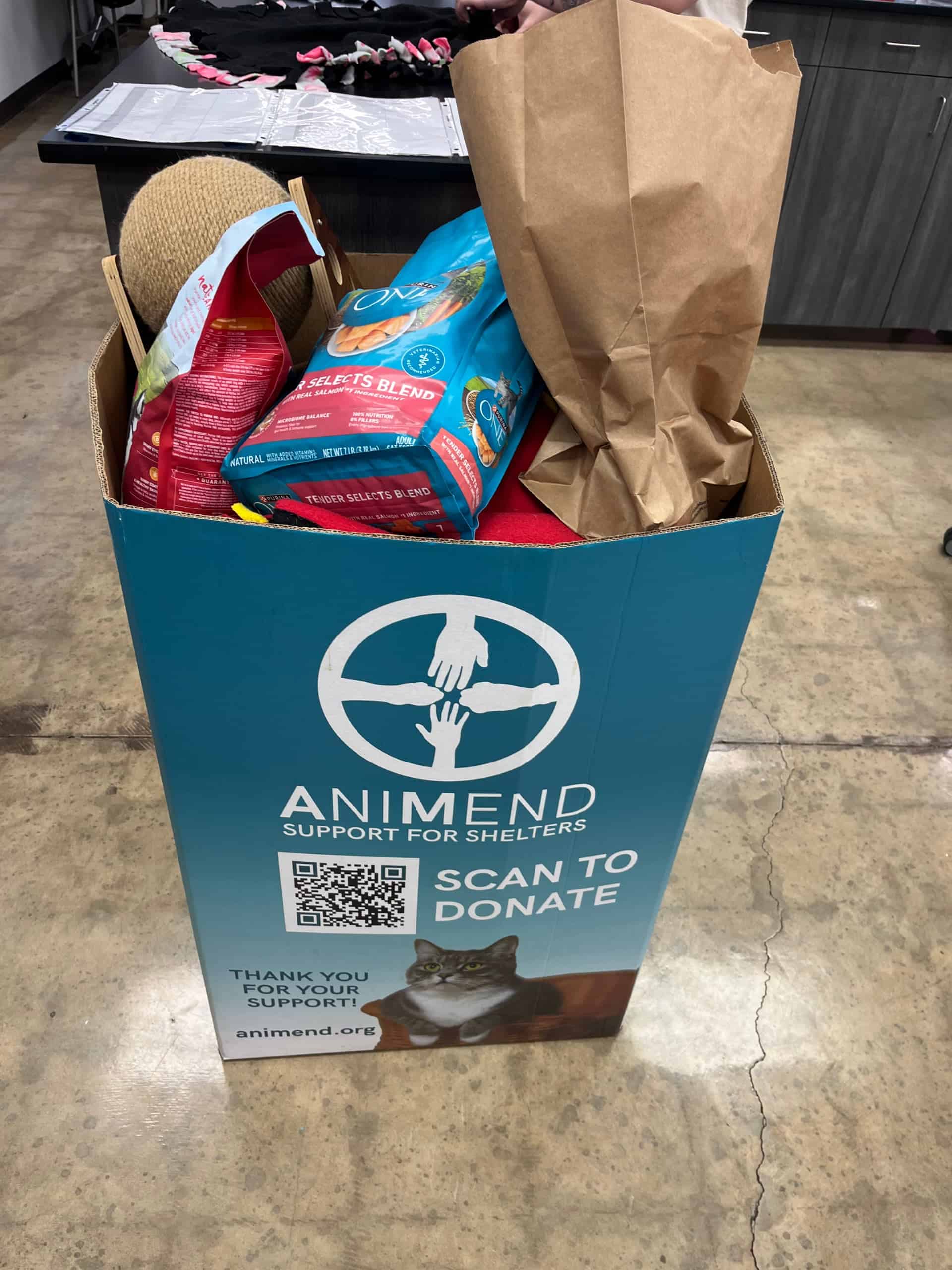 This is one of the big bins that was used to collect items during the Rolling Meadows High School FFA Chapter's FFA Week supply drive. 