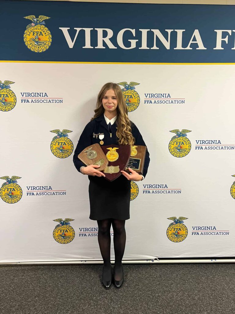 Sarah Craun of Turner Ashby High School places first in Prepared Public Speaking for the State of Virginia.