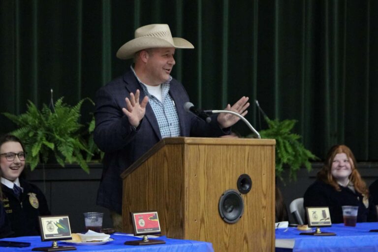 Commissioner Holt speaking at the inaugural Hollow Rock-Bruceton FFA banquet